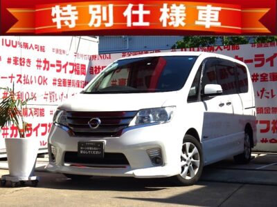 SERENA　セレナ　ハイウェイスターG S-HYBRID エアロモード ⚡特別仕様車最上級グレード⚡１オーナー車⚡DVD フルセグTV👀走行中視聴可能 & ミュージックプレイヤー🎶接続可能なBluetooth機能内蔵 ８インチ パナソニックストラーダHDDナビ📺乗り降り楽々の両側パワースライドドア💺シートバックテーブル、後席独立のWエアコンなど快適な車内🍃純正プラズマクラスターイオン搭載エアコンで車内の空気も綺麗✨高速走行などに便利なETC + クルーズコントロールも搭載🚀バックカメラ付いているので駐停車も安心です♪🚗福岡店専用HPでも在庫確認可能‼✨ 【carlifegroup.fukuoka.jp/】で検索🕵️‍♂️　
