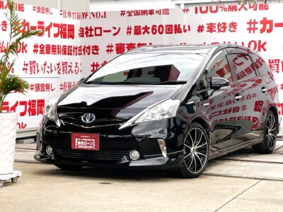 PRIUSα　プリウスα Ｓ【カスタム】＂燃費重視のステーションワゴンタイプハイブリッド車＂大容量のラゲッジスペース🧳モデリスタハーフ３点エアロ＆ローダウン・１８インチＡＷ装着済🎉ストラーダ―ＳＤナビ🗾ＤＶＤ📀Ｂｌｕｅｔｏｏｔｈ🎶📱📞フルセグＴＶ内蔵型📺走行中映像視聴可能👀📌カタログ燃費ＪＣ０８モード２６．２ｋｍ／Ｌ🍃リアシートもリクライニング可能💺車検２年付🌈🚗福岡店専用HPでも在庫確認可能‼✨ 【carlifegroup.fukuoka.jp/】で検索🕵️‍♂️