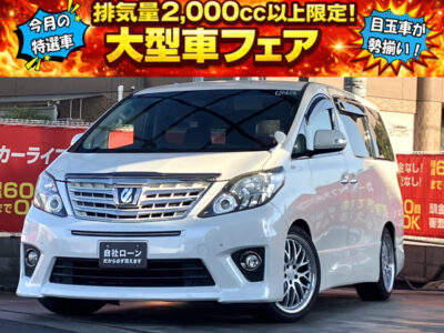 アルファード　240S　タイプゴールド【総合評価優良車】　《特別仕様車グレード》　～後期型～　社外19インチAW&ローダウンでインパクト抜群の1台⚡　ワンランク上の上質感🔱　パワーバックドアやキャプテンシート＆オットマンなど装備も大変充実しています✨　上質なプレミアムレザーを使用した2トーン配色シート💺　ALPINE製の車種専用ナビでBluetoothオーディオ接続可能🎵　豪華で特別感のあるアルファードです🙌　🌜大阪店専用HPも要チェック❗carlifegroup.jp で検索🕵️‍♂️　Instagram・Twitter・TikTokも随時更新中❗❗🌛《1年保証付》