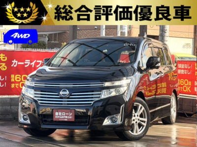 エルグランド　350　HWS　4WD【総合評価優良車】　4WD×高級仕様ミニバンで積雪地域の方も問題なくお乗りいただけます🚗　車内は7人乗りtypeのキャプテンシート＆オットマンやハーフレザーシートでラグジュアリーな空間✨　アラウンドビューモニターで全方位がカメラで映し出されるので、駐停車も安心ですね🤗　🌜大阪店専用HPも要チェック❗carlifegroup.jp で検索🕵️‍♂️　Instagram・Twitter・TikTokも随時更新中❗❗🌛《1年保証付》