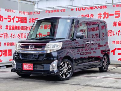 TANTO CUSTOM　タント　カスタムRS SA　【カスタム】【ユーザー買取車】＂最上級グレード＂ターボ車＂月々２４，１００円～ＯＫ＂ピラーレス・軽ハイトワゴン＂純正ハーフフロントエアロ装着済✨両側パワースライドドア&左センターピラーレス・開閉楽々で便利🚪👪純正８インチＳＤナビ🗾ＤＶＤ📀Ｂｌｕｅｔｏｏｔｈ🎶📱📞フルセグＴＶ内蔵型📺走行中映像視聴可能🌈アルパイン１０．２インチフリップダウンモニター付でリアのエンタメも充実👀明るいＬＥＤヘッドライト＆ＬＥＤフォグランプで夜間視野性も抜群💡💎納車時新品タイヤ装着🌈🚗福岡店専用HPでも在庫確認可能‼✨ 【carlifegroup.fukuoka.jp】で検索