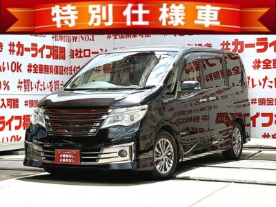 SERENA　セレナ　ライダー　ブラックライン S-HYBRID ＂後期型＂【特別仕様車】✨人気グレードが月々２６，６００円～ＯＫ👀✨純正８インチナビ🗾ＤＶＤ💿Ｂｌｕｅｔｏｏｔｈ🎶📞フルセグＴＶ内蔵型📺走行中映像視聴可能👀📺純正フリップダウンモニター搭載💡カタログ燃費・ＪＣ０８モード１６ｋｍ／Ｌ🍃エクステリア・インテリアをトータルコーディネートしたカスタムカー「ライダー」🌈福岡店専用HPでも在庫確認可能‼✨ 【carlifegroup.fukuoka.jp/】で検索🕵️‍♂️