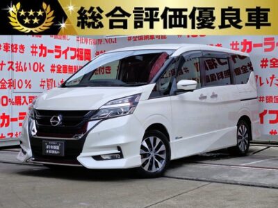 SERENA　セレナ　ハイウェイスター S-HYBRID【総合評価優良車】💎フロントハーフエアロ付💎✨運転支援機能・プロパイロット＆エマージェンシーブレーキ搭載🚗車線逸脱警報（ＬＤＷ）＆車線逸脱防止支援システム（ＬＤＰ）＆ふらつき警報等安全機能搭載💎純正８インチＳＤナビ🗾ＤＶＤ📀Ｂｌｕｅｔｏｏｔｈ🎶📱フルセグＴＶ内蔵型📺走行中映像視聴可能😊🍃カタログ燃費ＪＣ０８モード１７．２ｋｍ／Ｌ🍃足をかざして楽々開閉😲ハンズフリー両側パワースライドドア搭載車😲デュアルバックドアタイプで荷物の出し入れも使い分け🧳納車時新品タイヤ装着✨福岡店専用HPでも在庫確認可能‼✨【carlifegroup.fukuoka.jp/】で検索🕵️‍♂️